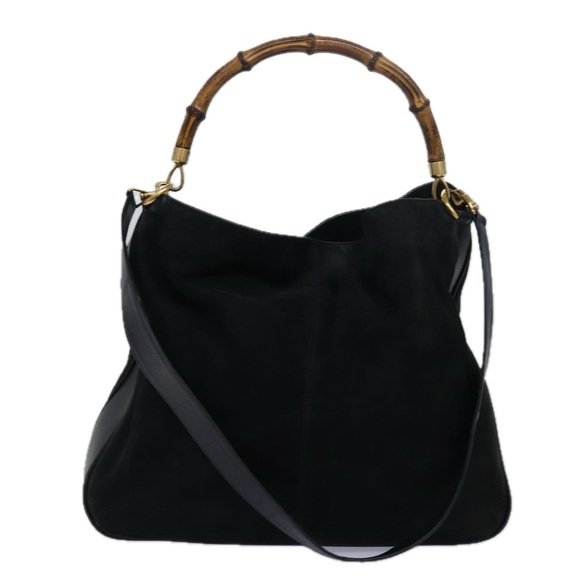 GUCCI Bamboo Hand Bag Suede 2way Black 001 14 1577 Auth yk13644 - Picture 13 of 16